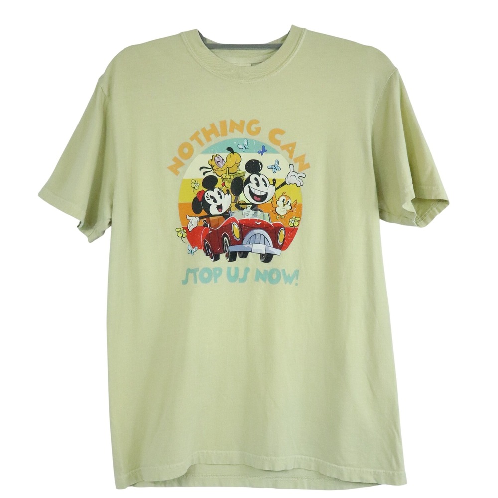 Disney Mickey Minnie Runaway Railway Comfort Colors Yellow Graphic T Shirt Sz M